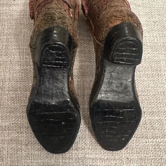 MINI - Western Resin Cowboy Boots - Brown - 4”L x 4”W Decor for home or office. - Picture 5 of 6
